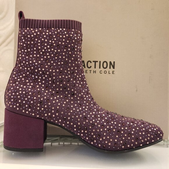 Kenneth Cole Reaction "Rida" Stretch Jeweled Booties. Purple. NIB. Size 8.5 - Picture 1 of 13